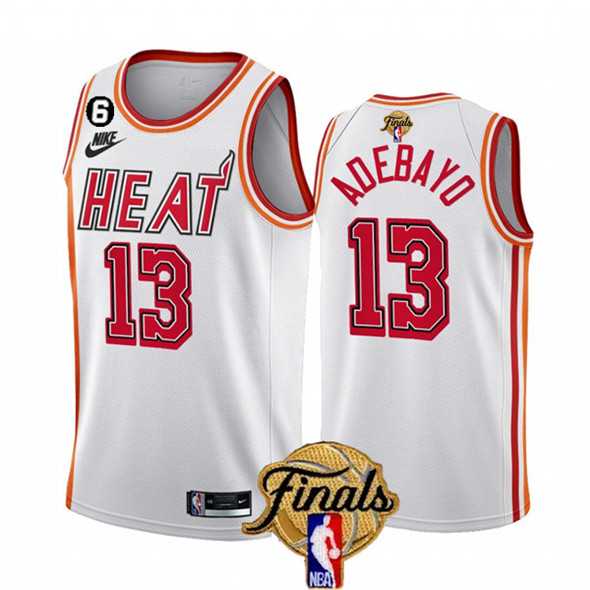 Men%27s Miami Heat #13 Bam Adebayo White 2023 Finals Classic Edition With NO.6 Patch Stitched Basketball Jersey
